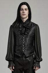 Black V Collar Jacquard Lace-Up Men's Gothic Vest
